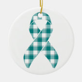 Oral Cancer Awareness Plaid Teal Ribbon Keramik Ornament (Vorne)