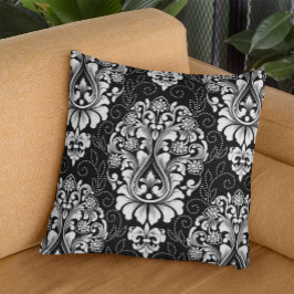 Oral Damask White Black Floral Kissen