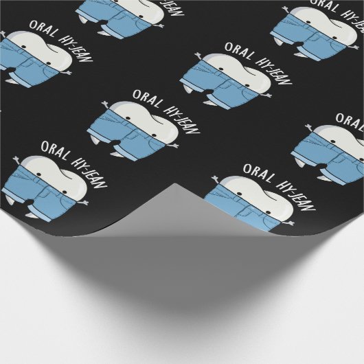 Oral Hy-jean Funny Tooth Pun Dark BG Geschenkpapier (Ecke)