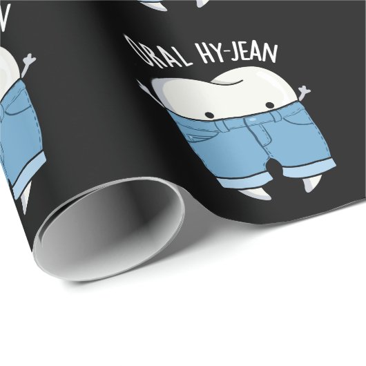 Oral Hy-jean Funny Tooth Pun Dark BG Geschenkpapier (Rolleneckpunkt)