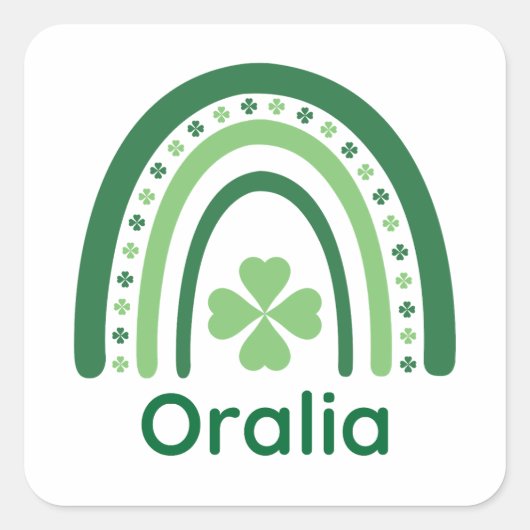 Oralia Name Clover Boho Rainbow Quadratischer Aufkleber (Vorderseite)