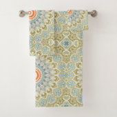 Oranes und Aquamarines Mandala-Muster mit Goldakze Badhandtuch Set (Insitu)