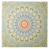 Oranes und Aquamarines Mandala-Muster mit Goldakze Fliese (Vorderseite)
