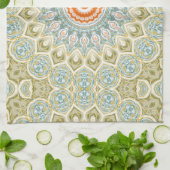 Oranes und Aquamarines Mandala-Muster mit Goldakze Geschirrtuch (Gefaltet)