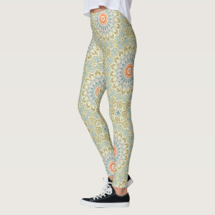 Oranes und Aquamarines Mandala-Muster mit Goldakze Leggings