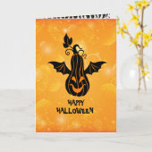 Orang & Black Happy Halloween Flying Pumpkin Karte (Gelbe Blume)