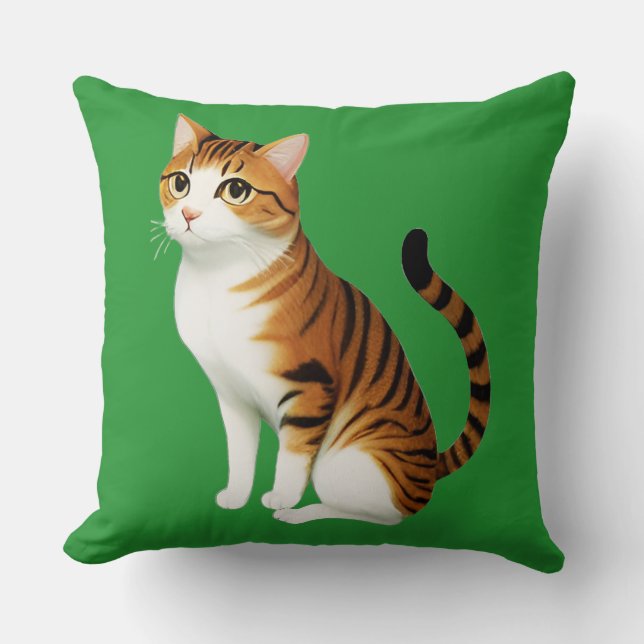 Orang und Black Stripes Cat Kissen (Vorderseite)