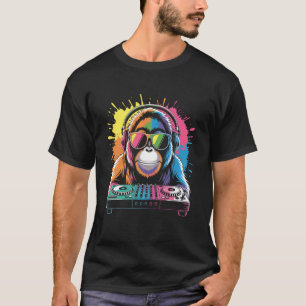 Orang-Utan-Affe DJ Plattenspieler EDM Synthesizer T-Shirt