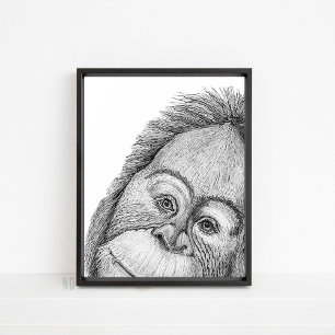 Orang-Utan-Affe Schwarz-Weiß-Linien-Wandkunst Poster