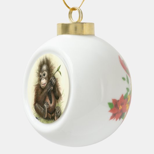 Orang-Utan Baby mit Blätter Keramik Kugel-Ornament (Rechts)