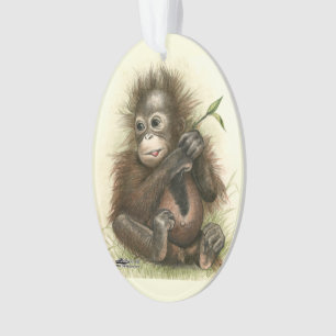 Orang-Utan Baby mit Blätter Ornament