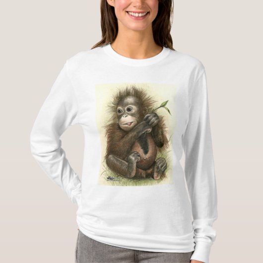 Orang-Utan Baby mit Blätter T-Shirt (Vorderseite)