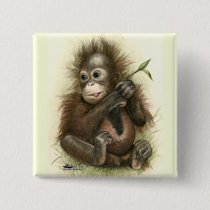 Orang-Utan-Baby mit Blättern Button