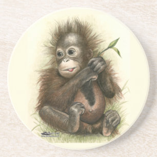 Orang-Utan-Baby mit Blättern Getränkeuntersetzer