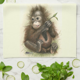 Orang-Utan-Baby mit Blättern Küchentuch