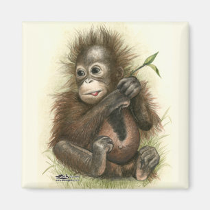 Orang-Utan-Baby mit Blättern Magnet