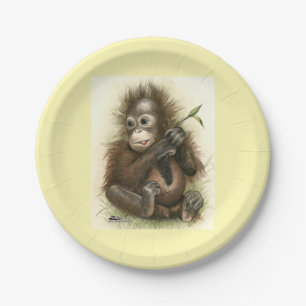 Orang-Utan-Baby mit Blättern Pappteller