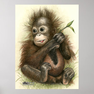 Orang-Utan-Baby mit Blättern Poster