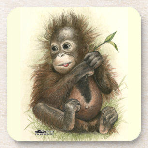 Orang-Utan-Baby mit Blättern Untersetzer