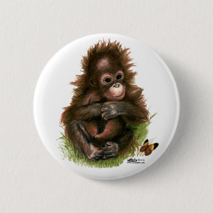 Orang-Utan-Baby und Schmetterling Button