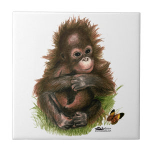 Orang-Utan-Baby und Schmetterling Fliese