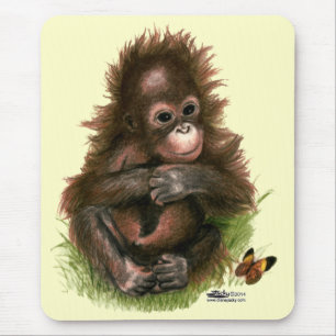 Orang-Utan-Baby und Schmetterling Mousepad