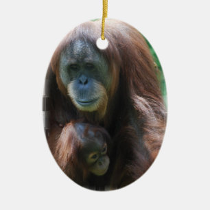 Orang-Utan mit Baby-Verzierung Keramik Ornament