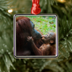 Orang-Utan-Mutter mit Baby Ornament Aus Metall