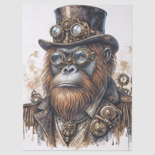Orang-Utan-Steampunk-Aquarellkunst Seidenpapier (Vorderseite)