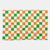 Orang-Weiß-Grün kariertes Musterdesign Geschirrtuch (Horizontal)