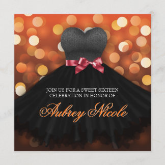 Orange 16 . Geburtstag Black Dress Birthday Einlad Einladung
