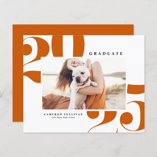 Orange 2025 Fett Typografie Abschluss Einladung (Vorne/Hinten)