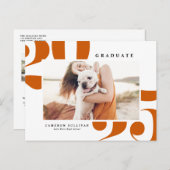 Orange 2025 Fett Typografie Foto Abschluss Ankündigungspostkarte (Vorne/Hinten)