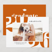 Orange 2025 Fett Typografie Foto Abschluss Einladung (Vorne/Hinten)