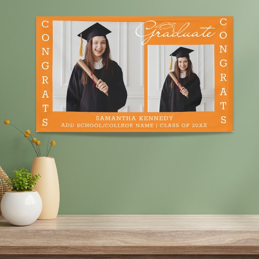 Orange 2 Foto Collage Glückwunschs Graduate 2023 Banner