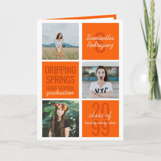 Orange 4-Foto Fun Boxes Abschluss Einladung (Vorderseite)