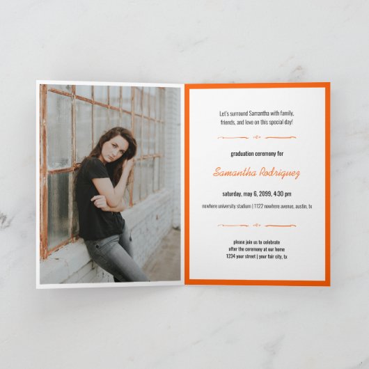 Orange 4-Foto Fun Boxes Abschluss Einladung (Innenseite)