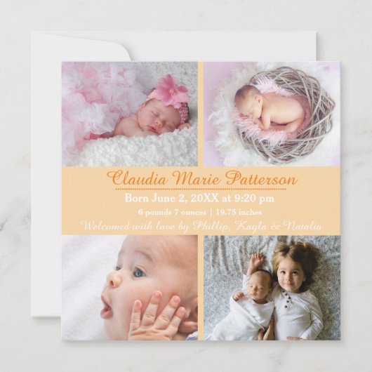 Orange 4 Fotos - Geburtsankündigung Ankündigung (Vorderseite)