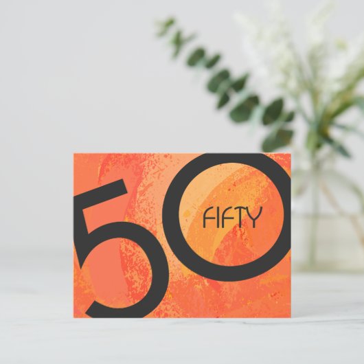 Orange 50 Decade Geburtstag Postkarte (Stehend Vorderseite)