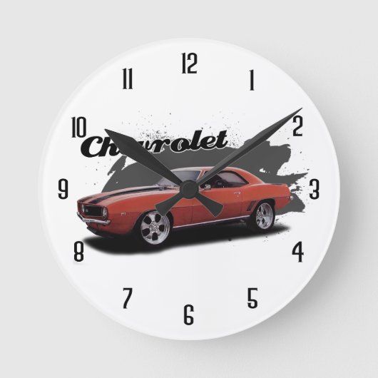 Orange 69 Camaro Runde Wanduhr (Vorderseite)