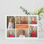 Orange 6-Foto Collage Custom Abschluss Einladung (Stehend Vorderseite)