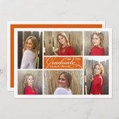 Orange 6-Foto Collage Custom Abschluss Einladung (Vorne/Hinten)