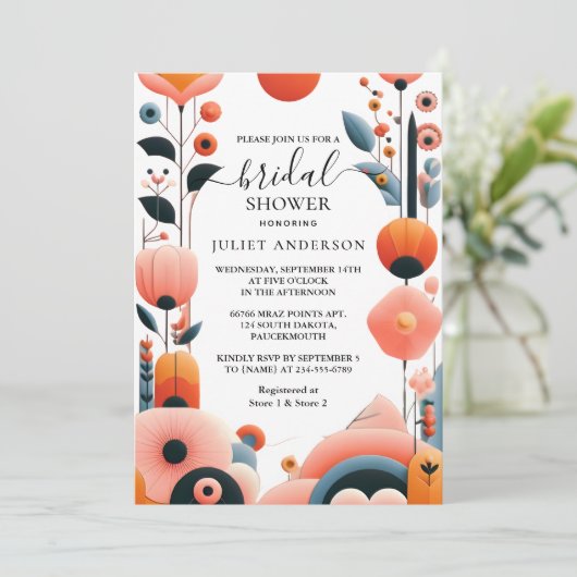 Orange 70er 80er 90er Jahre Rosa farbiges Brautpar Einladung (Stehend Vorderseite)