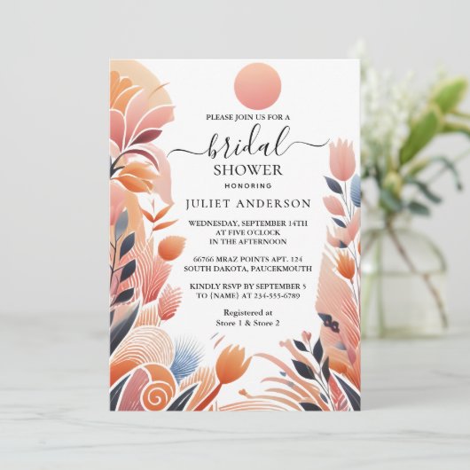 Orange 70er 80er 90s Rosa farbiges Brautparty Einladung (Stehend Vorderseite)