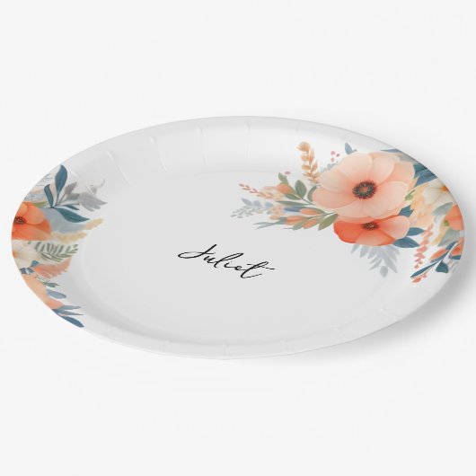 Orange 70er 80er 90s Rosa farbiges Brautparty Pappteller (Schrägansicht)