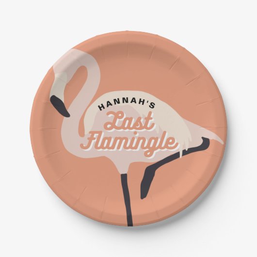 Orange 70er Flamingo Last Flamingle Brautparty Pappteller (Vorderseite)