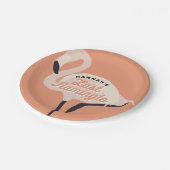 Orange 70er Flamingo Last Flamingle Brautparty Pappteller (Schrägansicht)