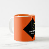 Orange Abschluss 2025 Keepake-Geschenk Zweifarbige Tasse (Vorderseite Links)