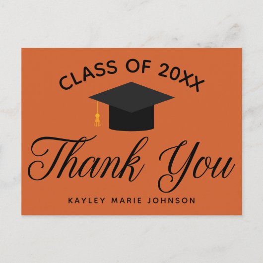Orange Abschluss Custom Class Monogram Vielen Dank Postkarte (Vorderseite)