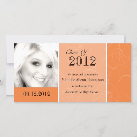 Orange Abschluss Foto Card Ankündigung (Vorderseite)